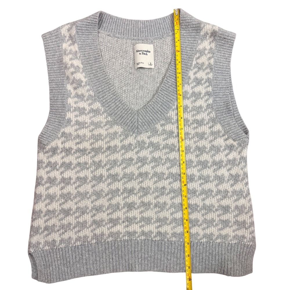 Abercrombie & Fitch Oversized Houndstooth V Neck Sweater Vest Gray White Size S - Picture 6 of 8